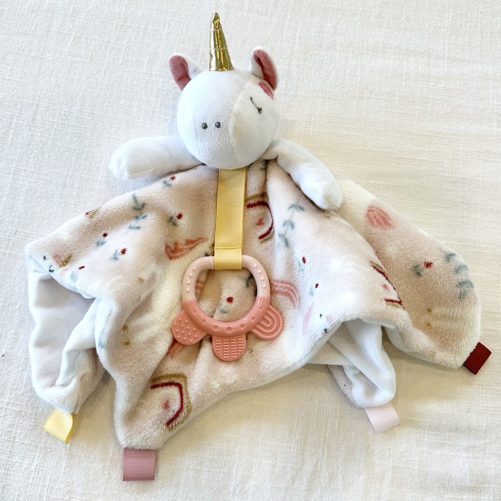 Lovey Baby Security Blanket Toy Unicorn Floral Rainbow Pink Gold